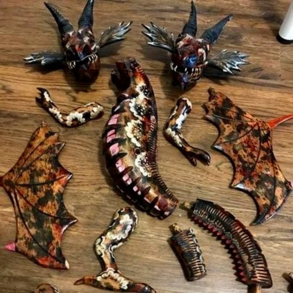 Hand-Crafted Custom Painted Two Headed Dragon Statue